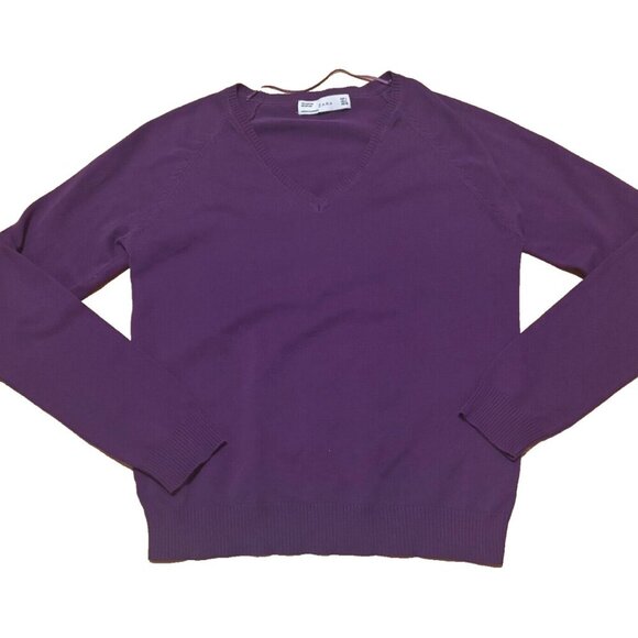 ZARA Purple SOFT Cotton/Nylon Blend V-Neck Long Sleeve Womens Sweater Size Large - Picture 1 of 4